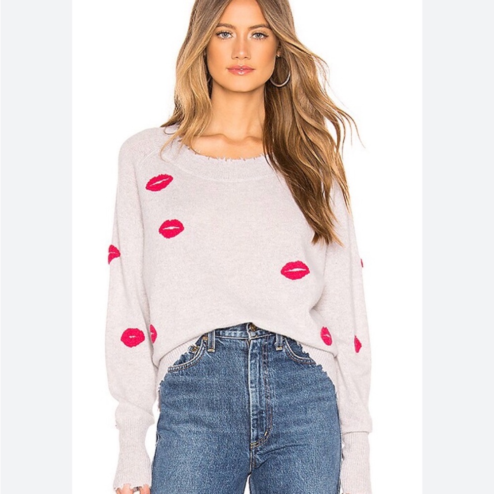 27 Miles Malibu CARMEN Lips KISS EMBROIDERED Cashmere SWEATER